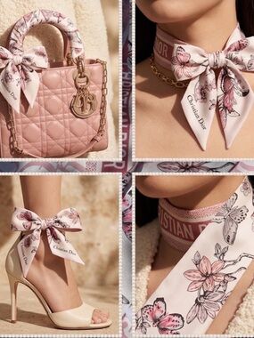 Dior Pink and White Floral Silk Twilly Mitzah Scarf 100% Silk New GWP